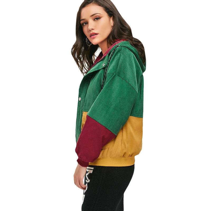 Multicolor Corduroy Hood Jacket