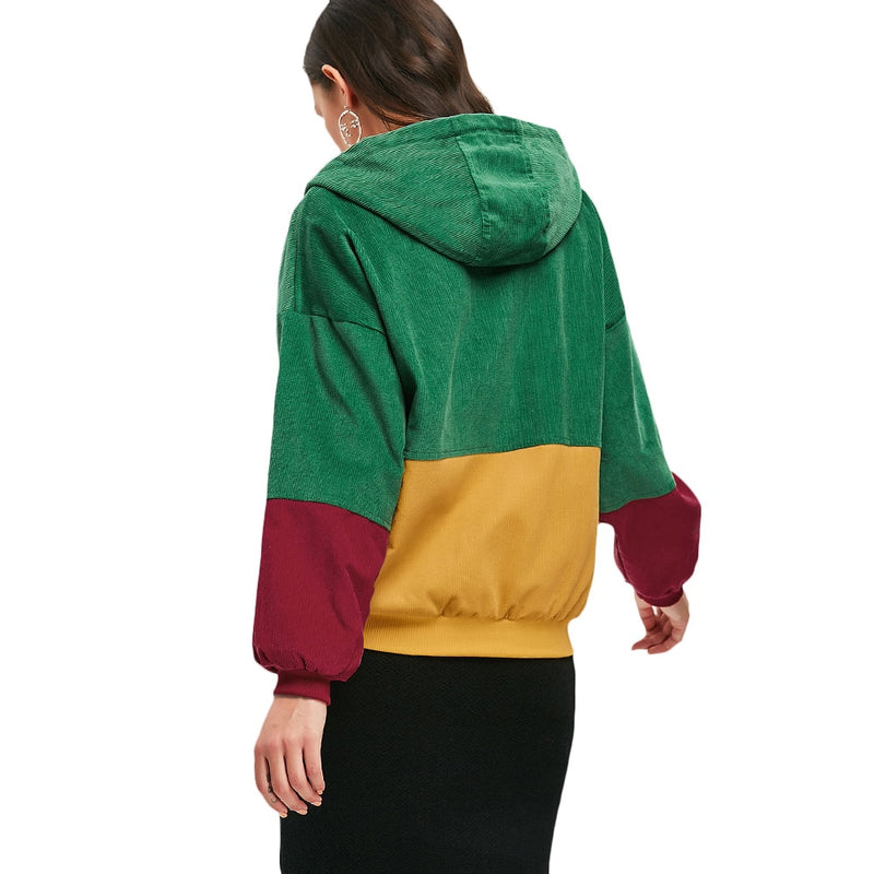 Multicolor Corduroy Hood Jacket