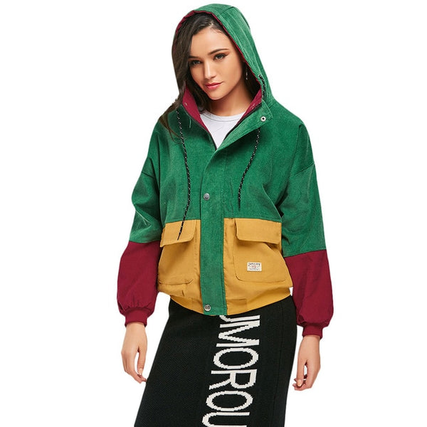 Multicolor Corduroy Hood Jacket