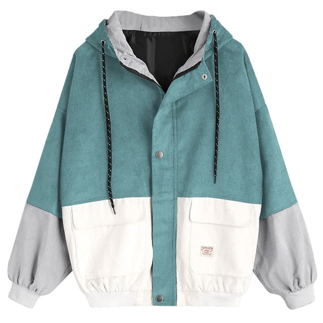 Multicolor Corduroy Hood Jacket