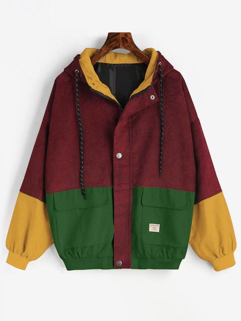 Multicolor Corduroy Hood Jacket